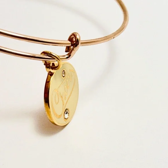 Alex and Ani Rose Gold “Cheers” Bangle Bracelet with Crystal Charm - Picture 5 of 6